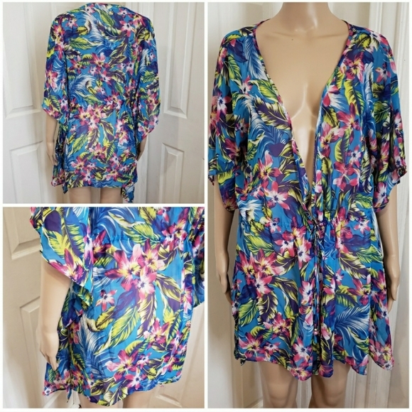 NEW! Tropical Floral Print Swim Cover Up - M - Picture 1 of 8